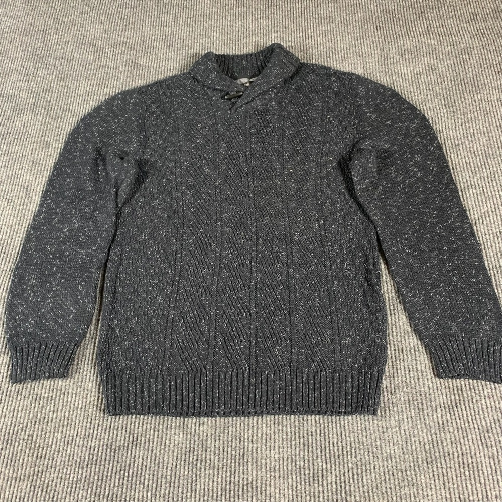 Method Sweater Men's Extra Large Blue Cable Knit Collared Toggle Cotton Blend‎